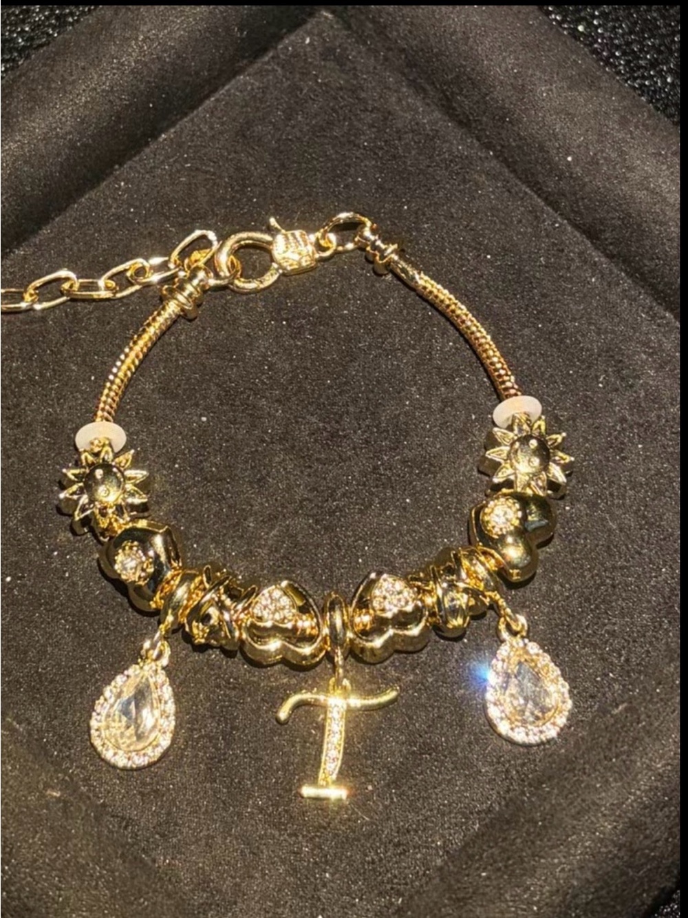 Gold Charm Bracelet with Initial “T” Pendant - Women Jewelry